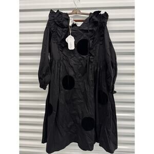 Imakokoni Women's Black Velvet Polka Dot Dress Large